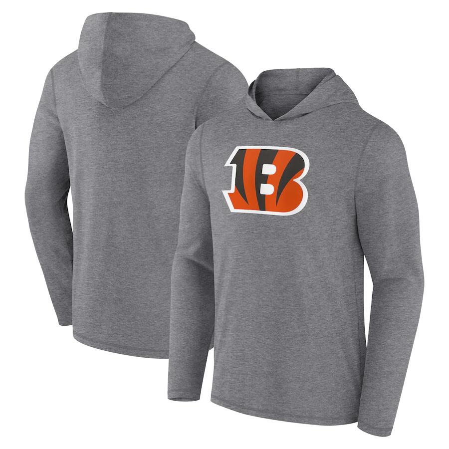 Men's Cincinnati Bengals Heather Gray Primary Logo Long Sleeve Hoodie T-Shirt